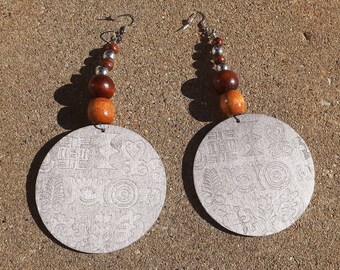 Handpainted Abstract Adinkra Symbol Wooden Earrings