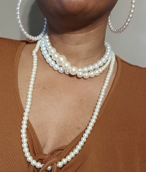 Chunky faux Pearl necklace Set - image 1