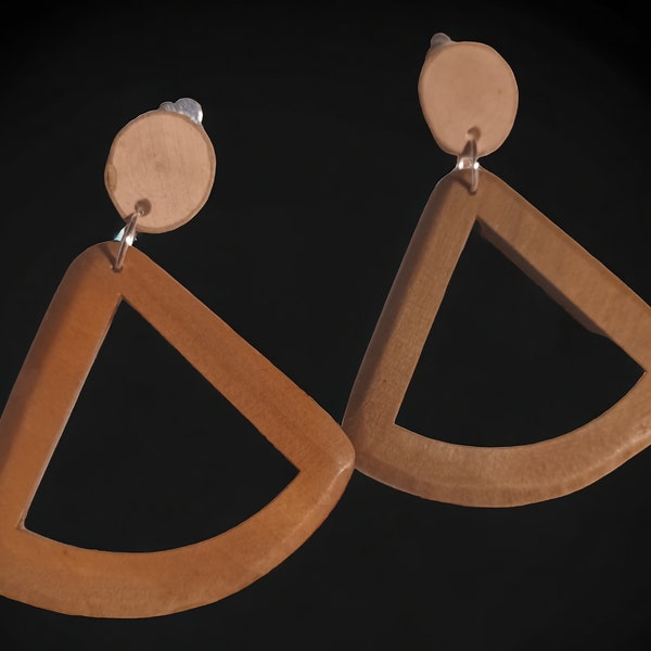 Handmade Natural Boho Wooden Clip On Earrings black