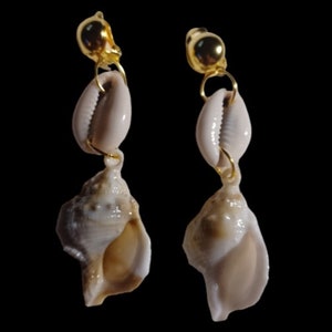 Handmade acrylic and cowrie Shell Clip On Earrings Beach Boho