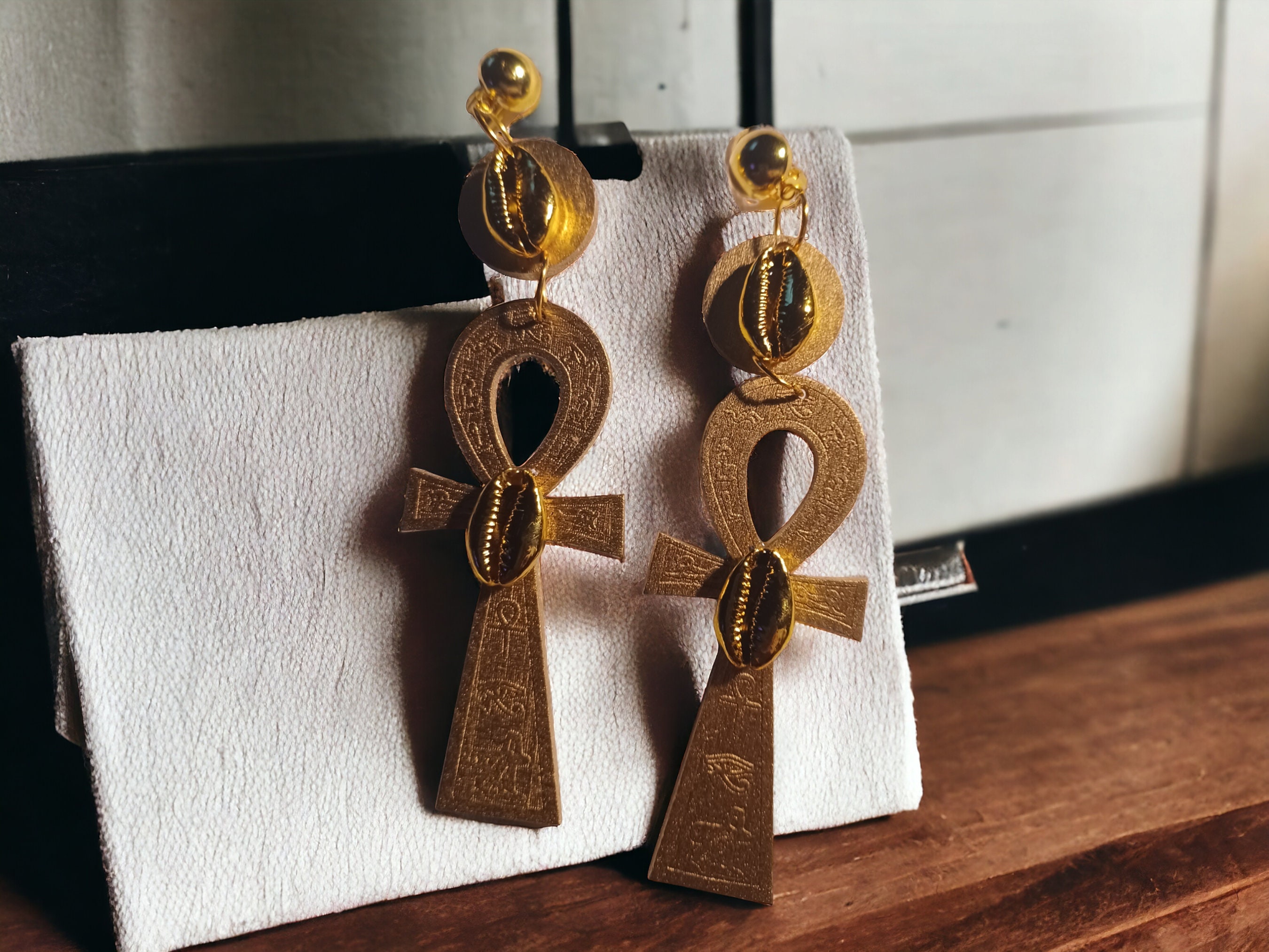 Wooden ankh earrings wholesale sale
