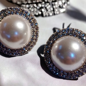 Large Classic Pearl Stud and rhinestone Clip On Earrings Large style