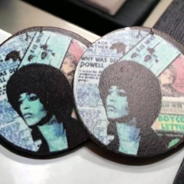 Angela Davis Activist Black Leader Wooden Earrings