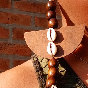Extra Large Handmade Cowrie Shell and wood Earrings 9 inch