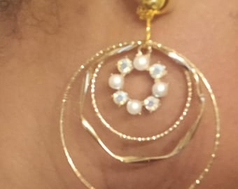 Handmade Gold Metal Multi Hoop Clip On Earrings