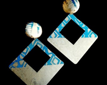 Extra Large Handpainted Abstract Afrocentric Design Wooden Hoop Earrings 6 inch