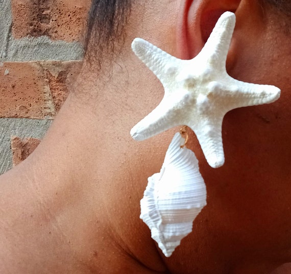 Giant sea shell variety earrings xl 5 inch pierce… - image 1