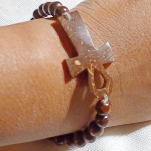 Mens Ankh Wood Bead Bracelet Set brown