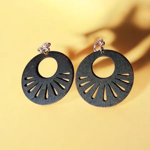 Natural Wood Boho Hoop Clip On Dangle Earrings black