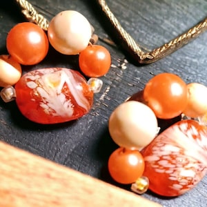 1960s era Japan Pearl and Glass  cluster Clip On Earrings