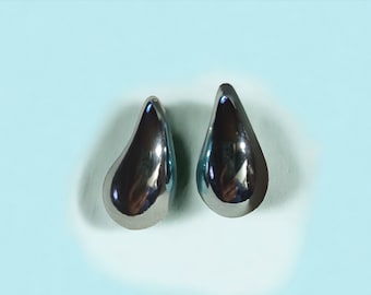 Modern minimalist metallic blue teardrop stud Earrings pierced ears blue