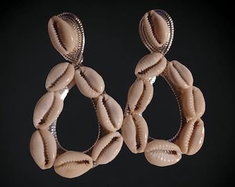 Handmade  Cowrie Shell Hoop Earrings pierced ears