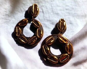 Handmade Cowrie Shell Hoop Earrings pierced ears
