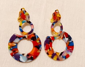 Minimalist Confetti Lucite Clip on Earrings Handmade