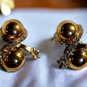 Vintage Chunky gold Ball Stud cluster Clip On Earrings