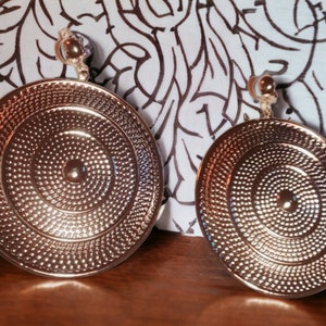 Extra large Hammered Metal Disc Clip On Earrings Silver