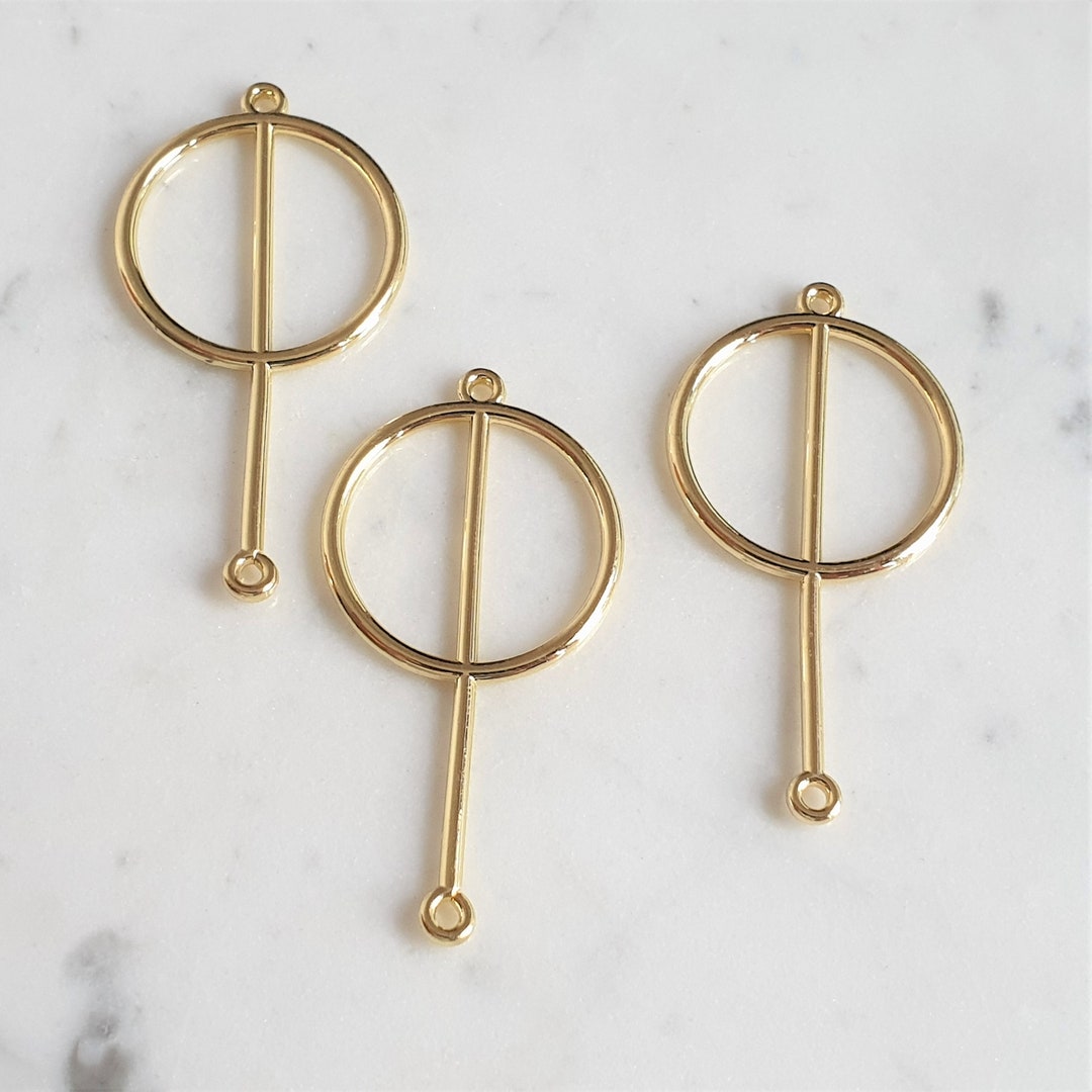 4x Gold Plated Round Connectors, Round Fan Earring Connectors, Gold