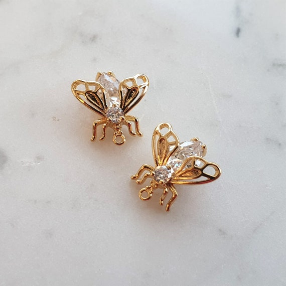 24K Gold Plated Charms | Pendants | Starburst | Cubic Zirconia | 10mm x 14mm