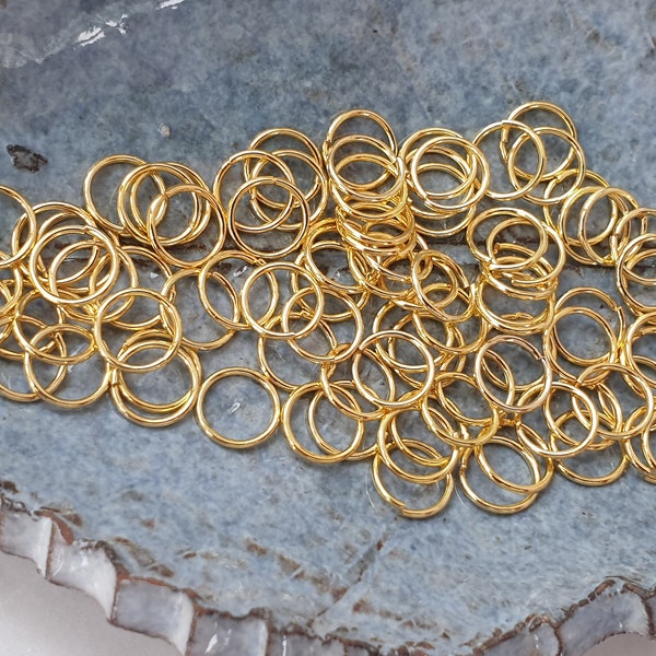 50x 8mm Jump Rings, 18K Gold Plated Open Rings, Round Jump Rings, Ring Connectors, Gold Plated Brass Findings, Jewellery Supplies