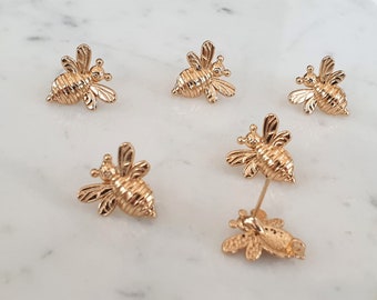 Gold Plated, Bee Studs, Bee Earring Posts, Earring Making