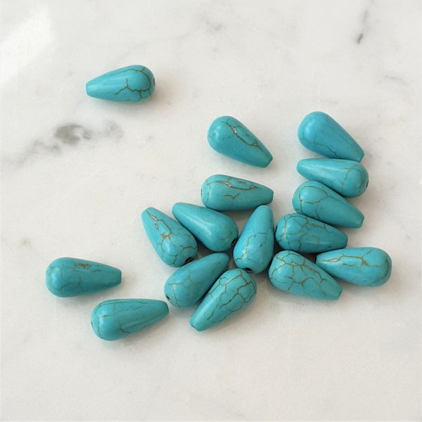 10x Perles turquoise en forme de larme, perles turquoise synthétiques de 14 mm, fabrication de boucles d’oreilles, fournitures de bijoux