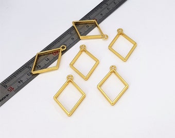 2x Open Back Bezel Rhombus Pendants, Gold Rhombus Charms, DIY Pressed Flowers, UV, Epoxy Resin, Jewellery Making Supplies