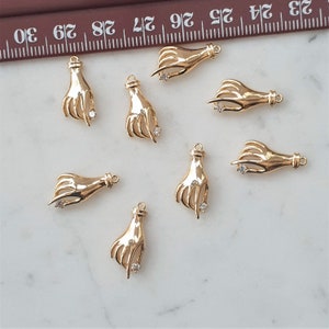 Gold Hand Pendant With Clear Cubic Zirconia Real Gold Plated Charms Pendants, 18K Gold Plated Brass Hand Charms Jewellery Supplies