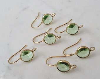 Round Ear Wire Earrings, Light Green Glass Open Back Bezel Hooks, Ear Wire Findings, Component Ear Hook Jewellery Supplies