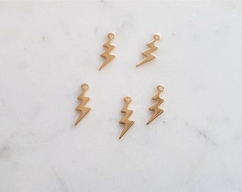 5x Dainty Gold Lightning Bolt Charms 24K Gold Plated Tiny Thunder Lightning Pendants Gold Lightning Bolt Charms Minimalist Jewellery Making