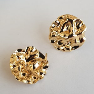 18K Gold Plated Hammered Disk Stud Findings, Brass Earring Studs, Geometric Shape Earrings
