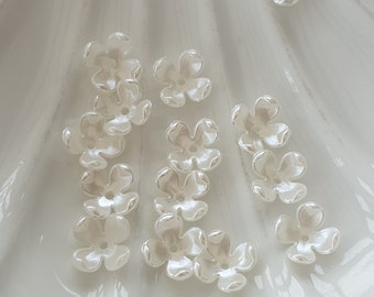 Ivory Flowers Faux Pearl Bead Caps, Pearlescent Ivory Flower Beads 4 Petal Faux Pearl Flowers, Wedding Accessories Making, Hair Accessories