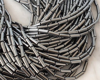 13mm Hematite Tube Beads 15.5"Strand  Non Magnetic Hematite Beads, Column Metallic Hematite, Jewellery Supplies