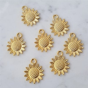 10x Gold Sunflower Charms, Gold Textured Sunflower Pendants, DIY Jewellery Supplies