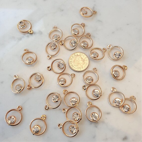 24K Gold Plated Charms | Pendants | Starburst | Cubic Zirconia | 10mm x 14mm