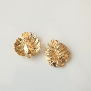 4x Gold Plated Monstera Leaf Charms, Monstera Leaf Pendants