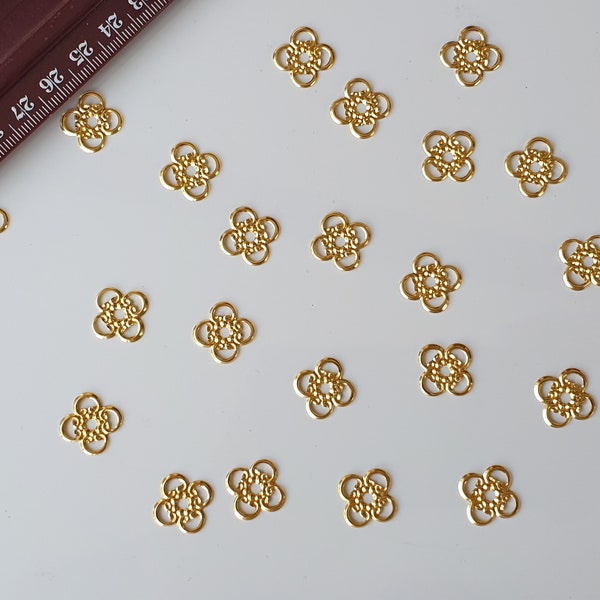 10 X Flower Spacer Beads, Flower, Real 18K Gold Plated Filigree Embellishments