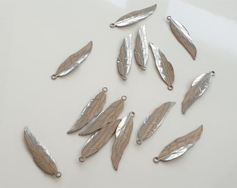 5x 38mm Silver Leaf Pendants Stainless Steel Leaf Connectors Silver Leaf Earring Links Jewellery Supplies