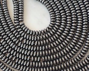6.5mm Hematite Rondelle Beads 15.5"Strand Non Magnetic Hematite Beads, Metallic Disk Hematite Loose Beads, Jewellery Supplies