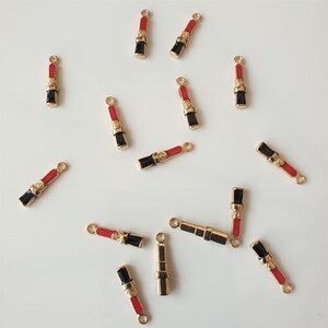 Red Lipstick Enamel Charms/Pendants Gold Charms, Enamelled Charms Black &Red Lipstick Charms, Earring Connectors