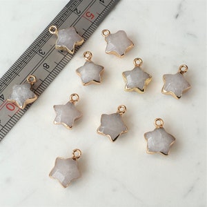 Gold Star Pendants, Faceted White Jade Charms Gold Plated Brass Natural Gemstone Charms, White Jade Gemstone Star Charms