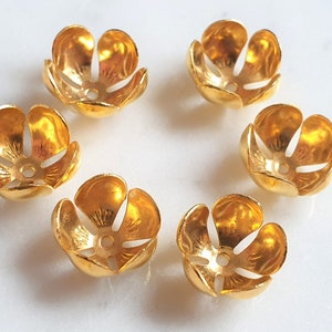 20x 3D Flower Embellishments, 13mm Gold Flower Bead Caps, Tiaras, Hair Comb Making Flowers, Jewellery Supplies