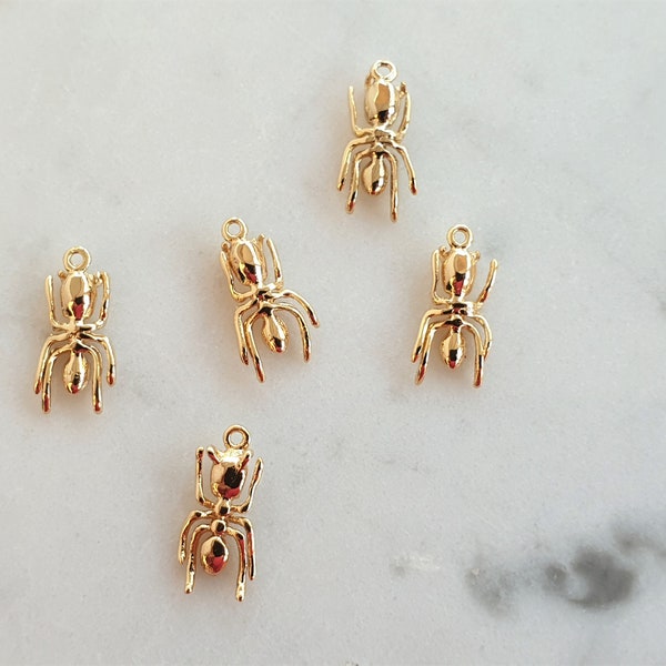 2 x Gold Spider Charms Real 18K Gold Plated Brass Jewellery Supplies Spider Pendants