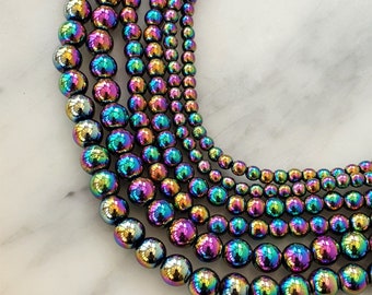 4mm, 6mm, 8mm Rainbow Hematite Loose Beads, Non Magnetic Hematite Round Beads, Jewellery Making Supplies