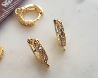 Micro Pave Cubic Zirconia Gold Hoops, Gold Hoop Earrings Real 18K Gold Plated With Clear CZ Jewellery Supplies