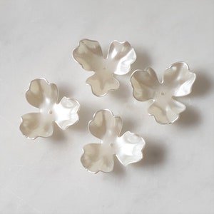 20 x Three Petal Pearl Flowers, Large Pearlized Flowers, Tiaras Making, Hair Pins Making, Wedding Jewellery Making Supplies