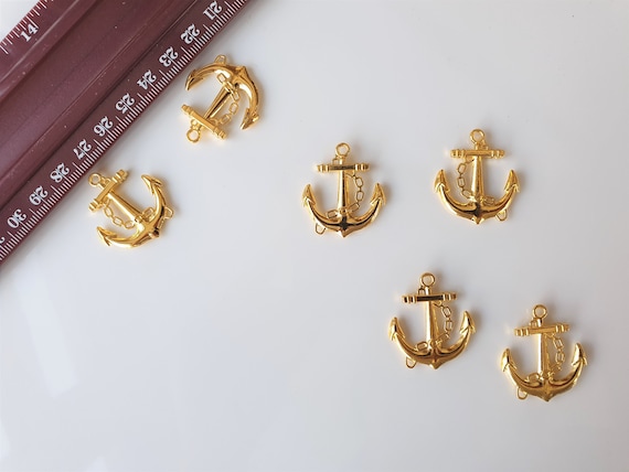 5 X Large Gold Anchor Pendants, Anchor Connectors