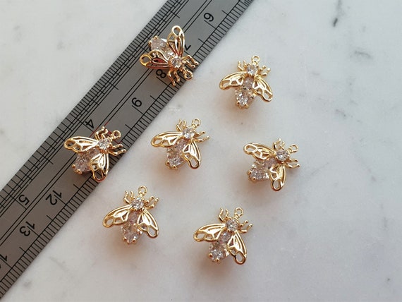 24K Gold Plated Charms | Pendants | Starburst | Cubic Zirconia | 10mm x 14mm