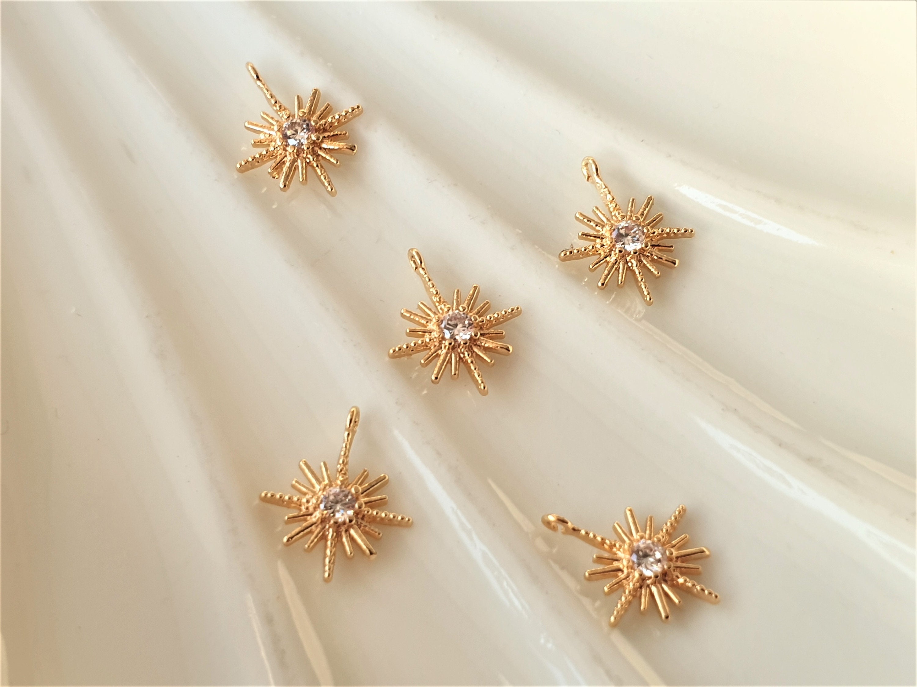 2x Gold Star With Clear Cubic Zirconia Real Gold Plated - Etsy