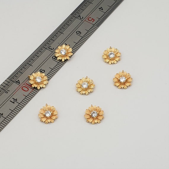 Gold Flower Charms, 10mm Multi Petal Flower Pendants, 18K Gold Plated Cubic Zirconia Charms, Jewellery Making Supplies