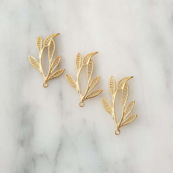 2X pendentifs de branche d'or, breloques de feuilles en filigrane, pendentifs en laiton brut, fournitures de bijoux
